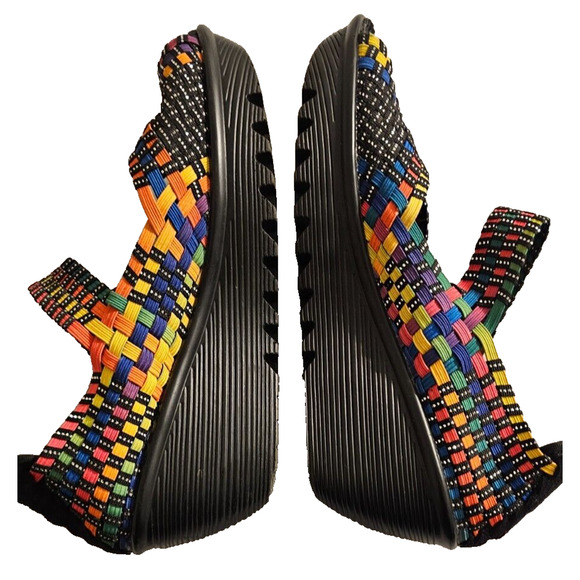 EUC Bernie Mev Multi colored and sparkles Sz 40 (US 10) Peep toe mary jane wedge - Picture 3 of 5